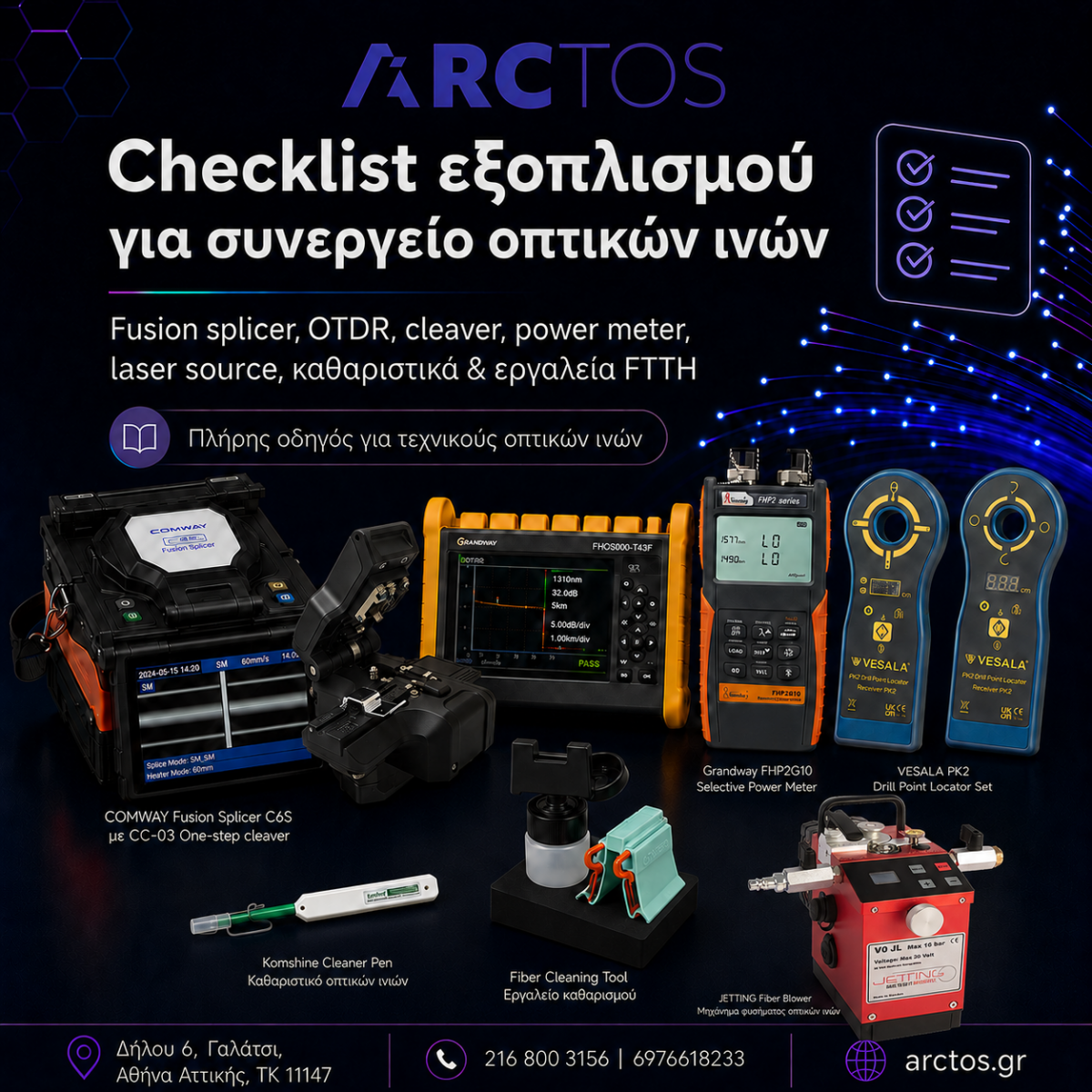 checklist εξοπλισμού για συνεργείο οπτικών ινών