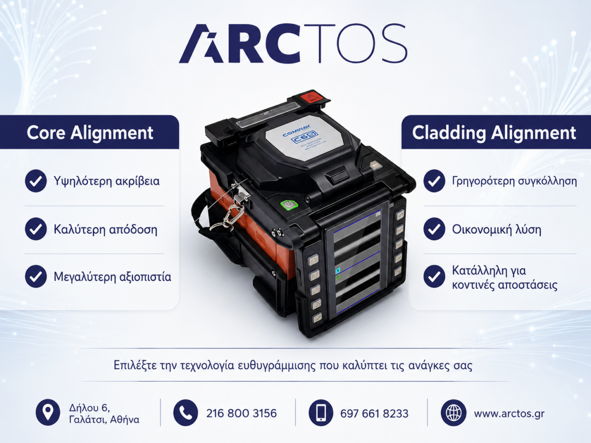Σύγκριση Core Alignment και Cladding Alignment σε Fusion Splicer COMWAY C6S